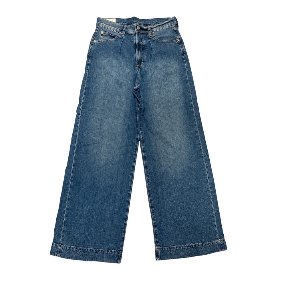 Gap High Rise Trouser Jeans Women 27x30 Blue Wide Leg Stretch Dark Wash Denim